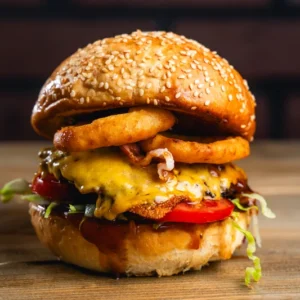 Friss hagymakarikával tuningolt, mennyei cheddar sajtos, bbq hamburger veresegyházán, az éhes viking étteremben